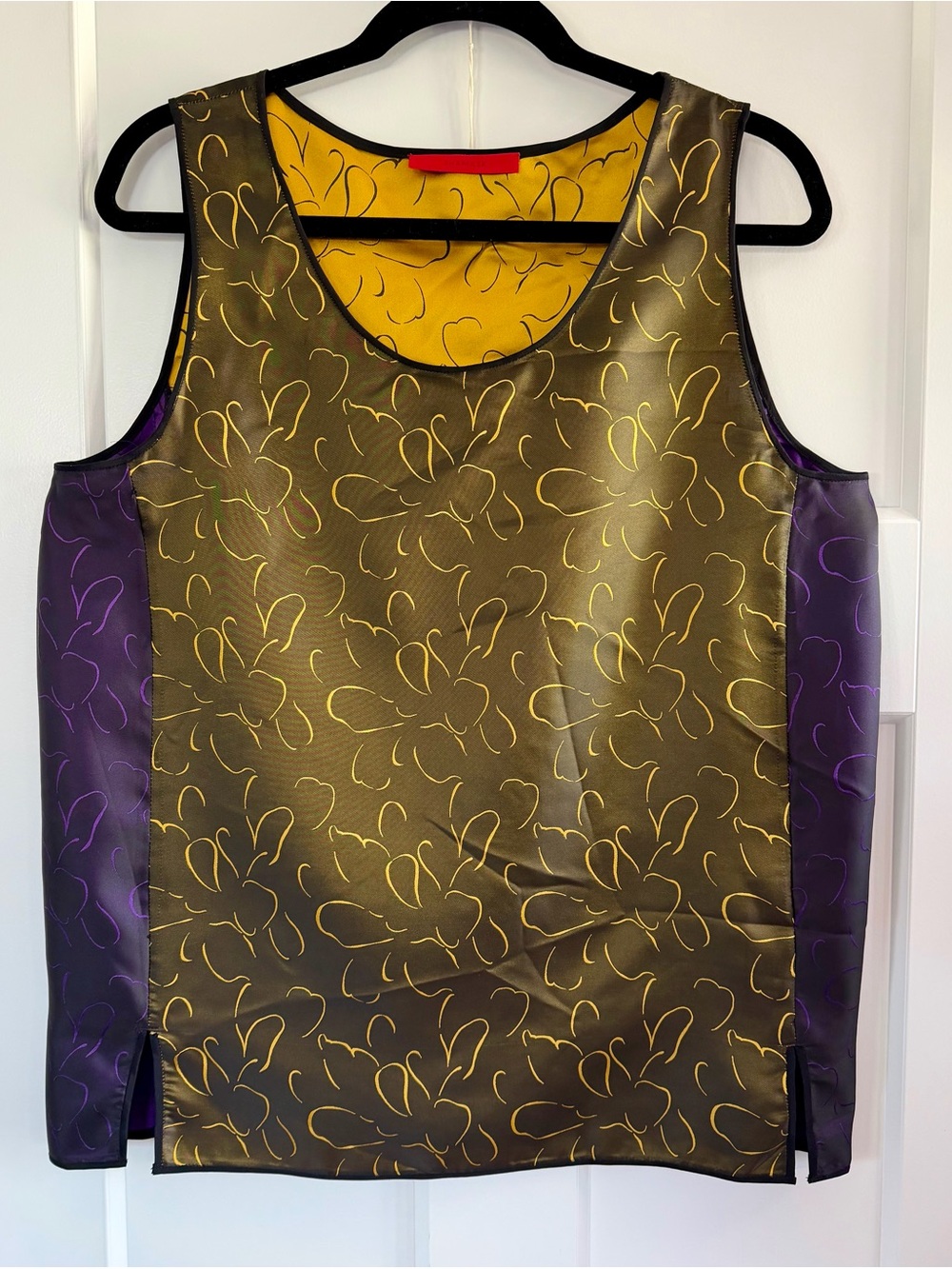 Vintage Shamask 💯% Silk Shell Tank SZ 2 Bronze Gold Purple Abstract “Artwear”